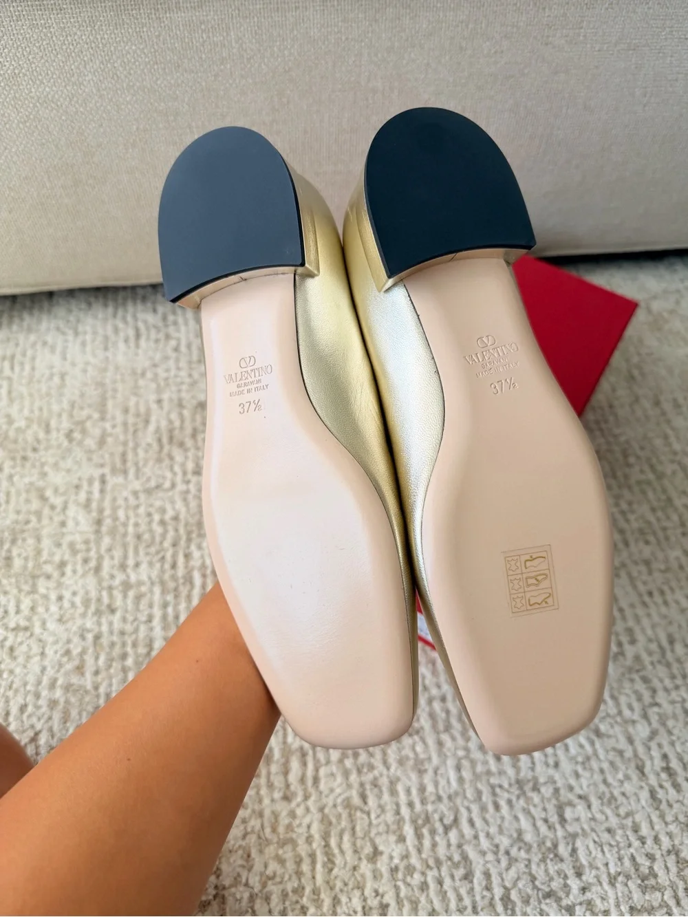 Valentino Gold Leather Mary Jane Flats with Floral Jewel Detail